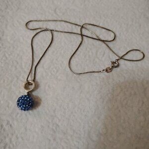 Elegant Blue Sparkly Pendant Sterling Silver 925 Italy Chain Necklace 8.5' /half